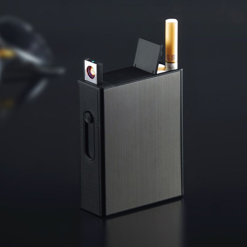 Caixa de Cigarros Metal Cigarette Case Full Pack 20 Regular Cigarros com Luz electrónica SEM Luz SEM Chamas USB Recarregável