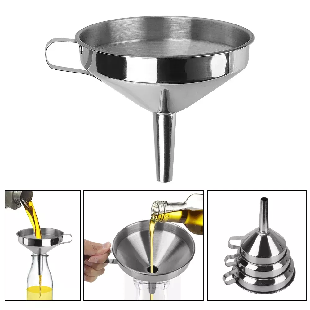 Funil de metal para aço inoxidável das ferramentas da cozinha da lata com o filtro desmontável Funil do frasco de óleo da cerveja do vinho da barra dos funis da boca larga