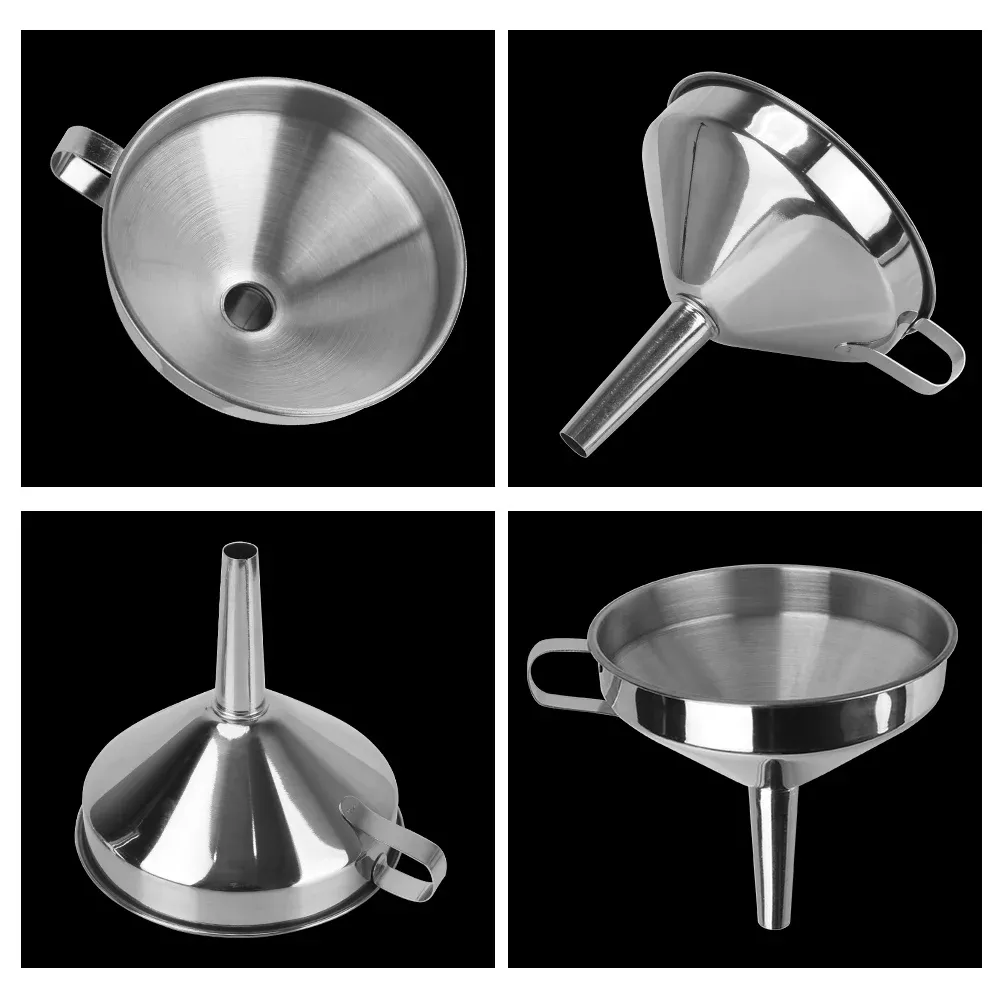 Funil de metal para aço inoxidável das ferramentas da cozinha da lata com o filtro desmontável Funil do frasco de óleo da cerveja do vinho da barra dos funis da boca larga
