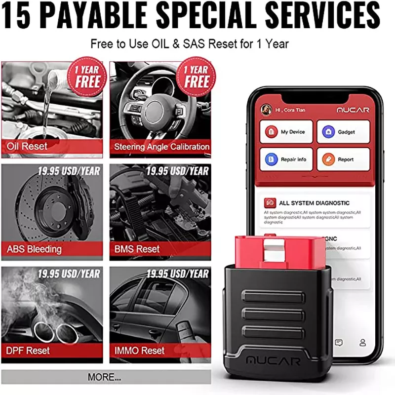 MUCAR BT200 OBD2 Scanner Sistema Completo Ferramentas de Diagnóstico Óleo SAS Reset Livre Leitor de Código do Carro Trabalho com MUCAR App No iOS & Android