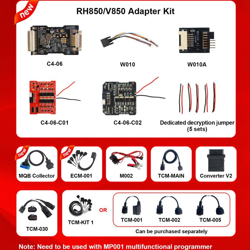 OBDSTAR RH850 / V850 Adaptador Kit Completo com MQB Coletor ECM001 TCM030 para MQB Todas as Chaves Perdidas, Airbag Reset, IMMO Dados / Pincode Leia, Painel, BCM, ELV
