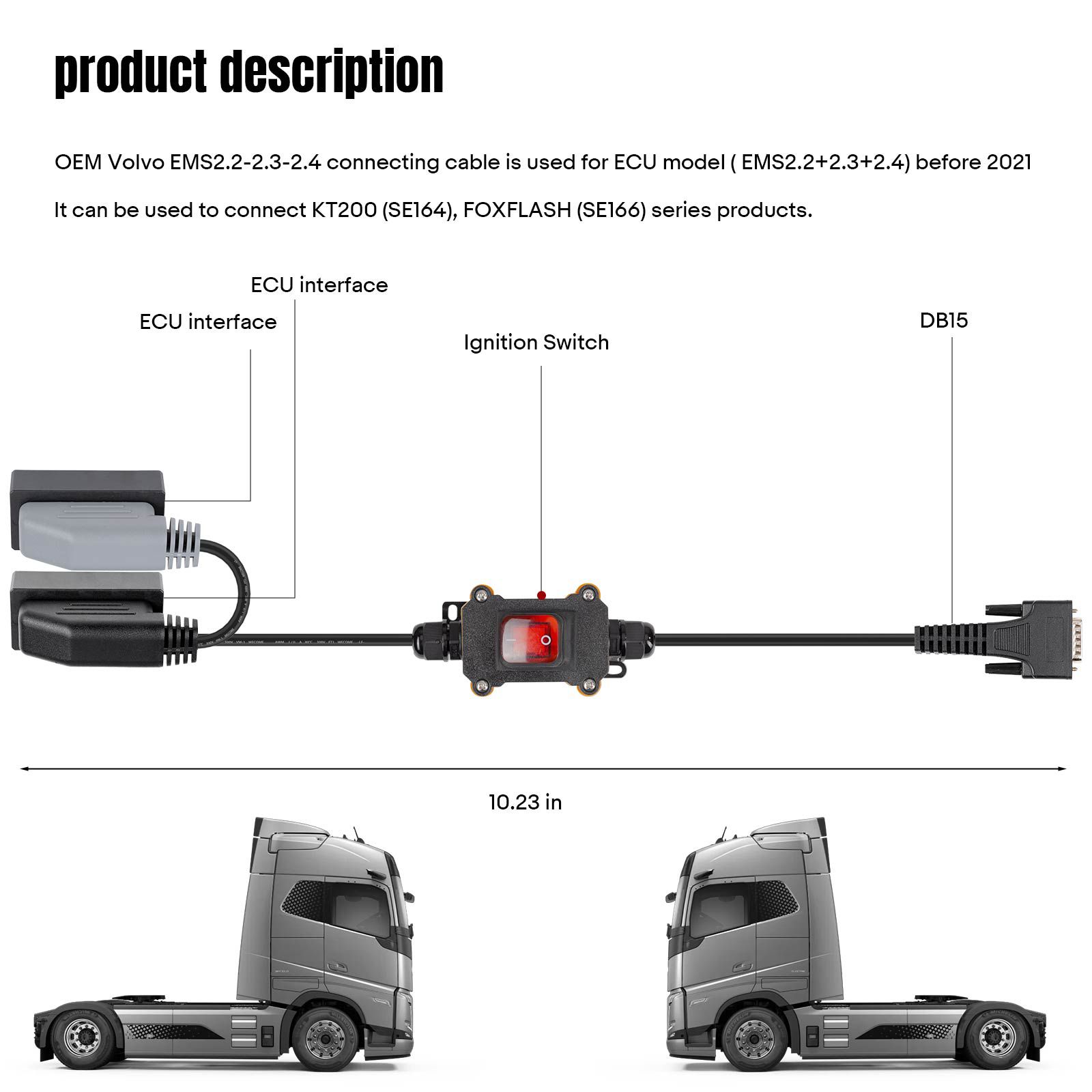 2024 OEM Volvo EMS2.2-2.3-2.4 Cabo de conexão Trabalho com KT200 e FoxFlash Suporte Volvo Antes do ano 2021