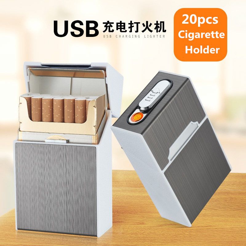 Portátil USB Caixa de Cigarro Eletrônico Caixa Com Isqueiro 20pcs Suporte de Cigarro USB Carregamento Isqueiro Gadgets Para Homens