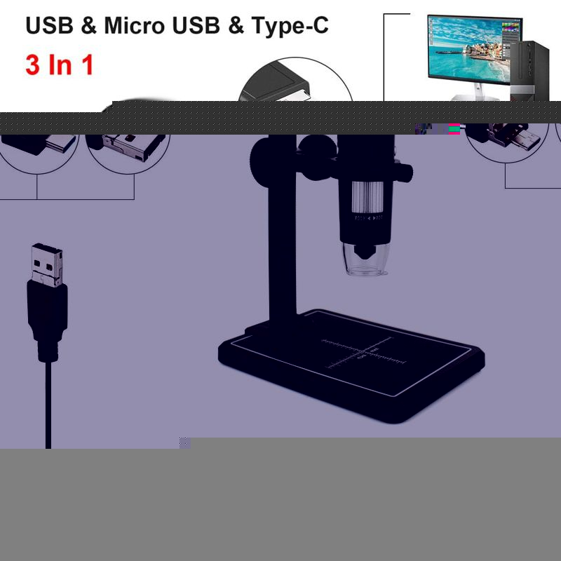 Profissional USB Microscópio Digital 1600X 8 LEDs 2MP Microscópio Eletrônico Endoscópio Zoom Camera Magnifier + Lift Stand