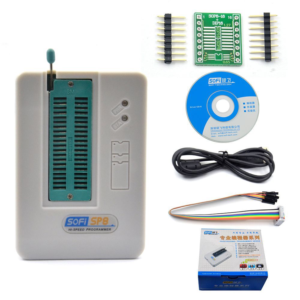 Programador USB profissional de alta velocidade SOFI SP8-A EEPROM BIOS FLASH ISP 40 pinos adaptador 24 25 93 para mais de 4000 microplaquetas IC