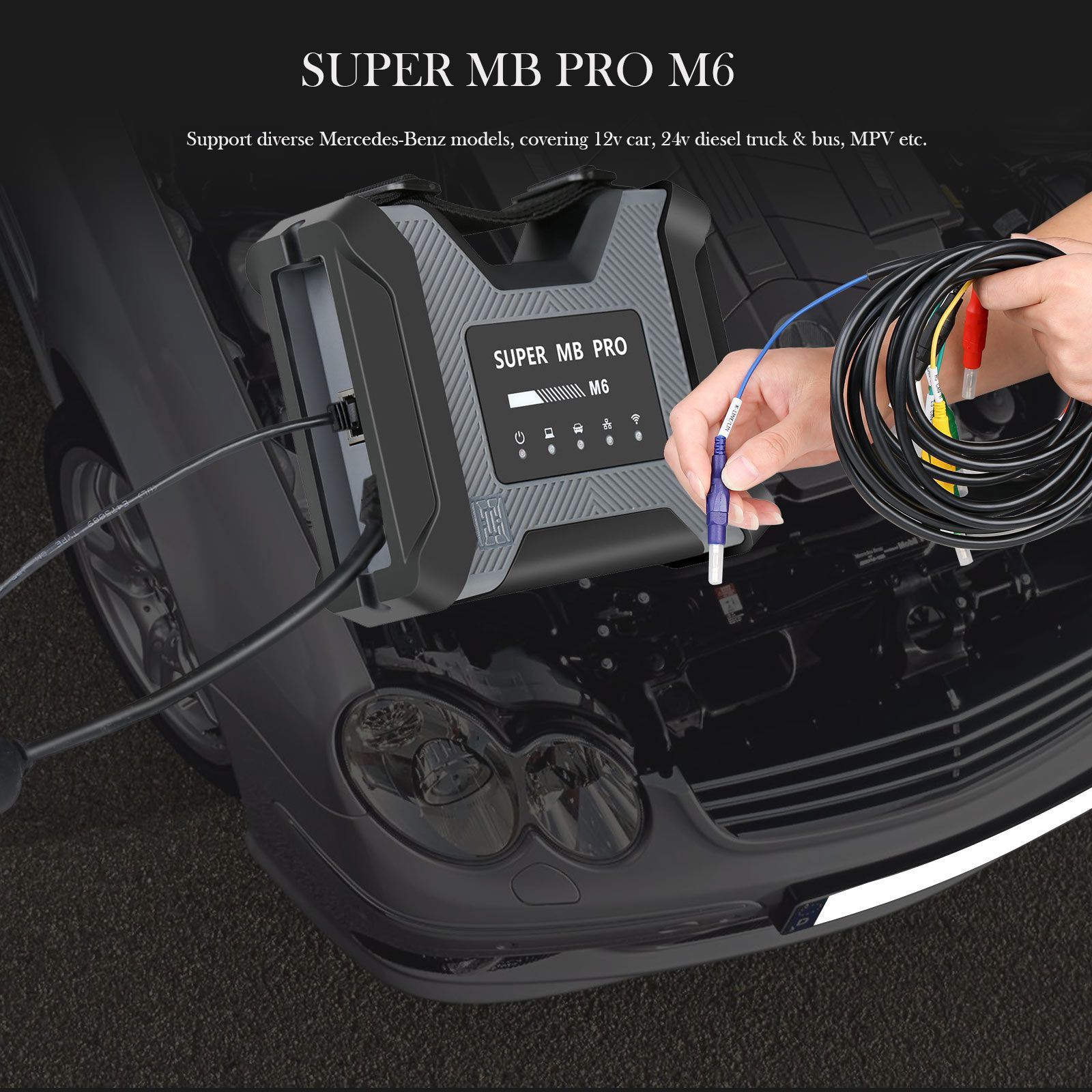 Super MB Pro M6 para BENZ Caminhões Diagnósticos Ferramenta de Diagnóstico Sem Fio + OBD2 16Pin Cable + Lan Cable + 14Pin Cable