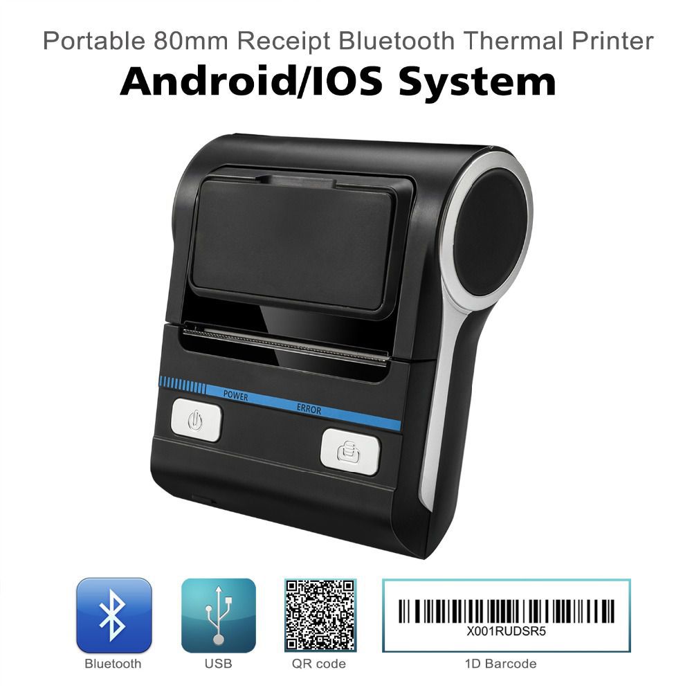 Impressora Térmica POS Bluetooth Android 80mm Impressora Térmica de Recibos Máquina de Impressão Sem Fio Portátil