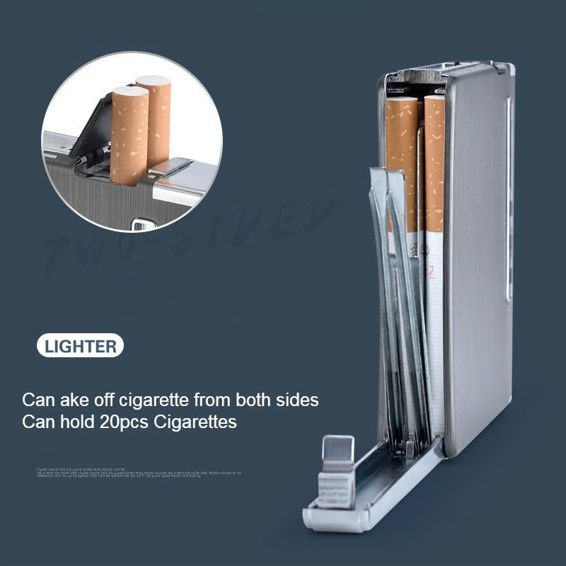 Thin Aluminum Automatic Ejection Metal Cigarette Case With USB Rechargeable Windproof Electric Lighters