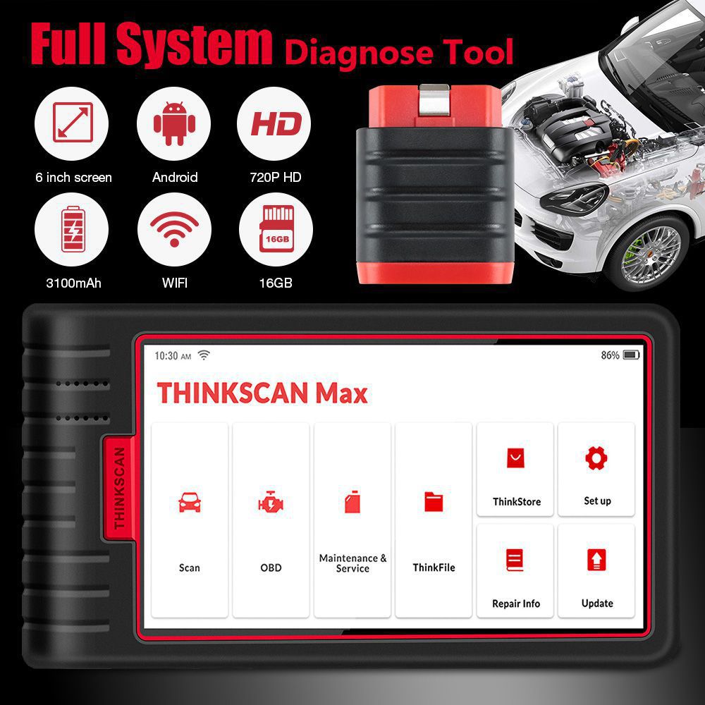 Thinkcar Thinkscan Max OBD2 Scanner Automotivo Ferramenta de Diagnóstico Do Carro Ecu Code Reader com Função Livre 28 Reset