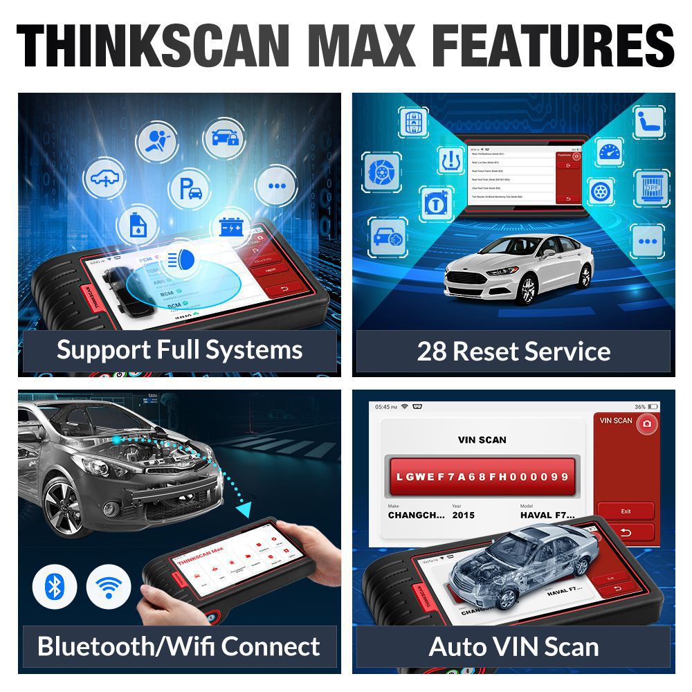 Thinkcar Thinkscan Max OBD2 Scanner Automotivo Ferramenta de Diagnóstico Do Carro Ecu Code Reader com Função Livre 28 Reset