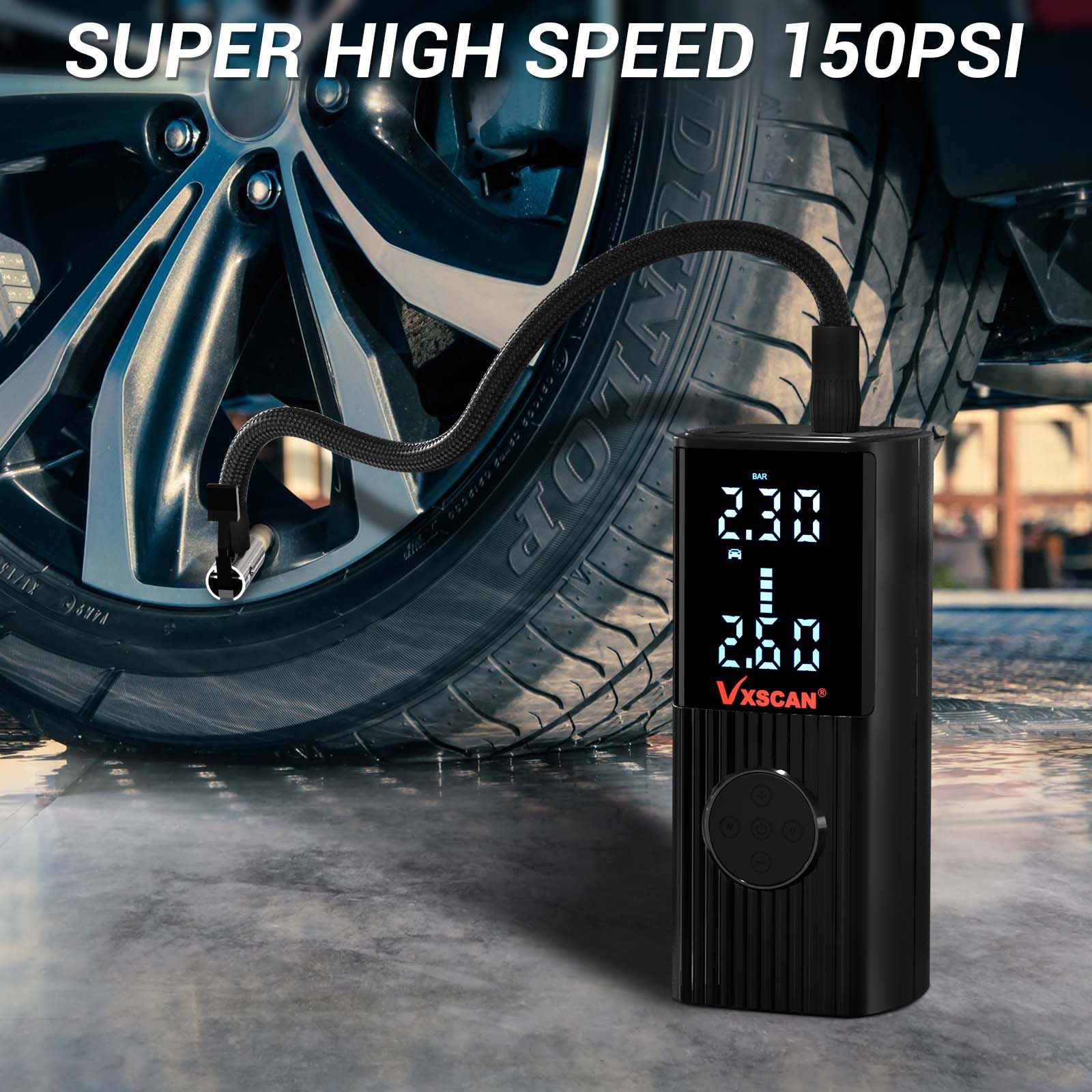 Compressor de ar portátil do inflador do pneu, bomba inflável sem fio, bomba de ar adequada para isqueiro de cigarro de bola de bicicleta de carro e fonte de alimentação 2-1