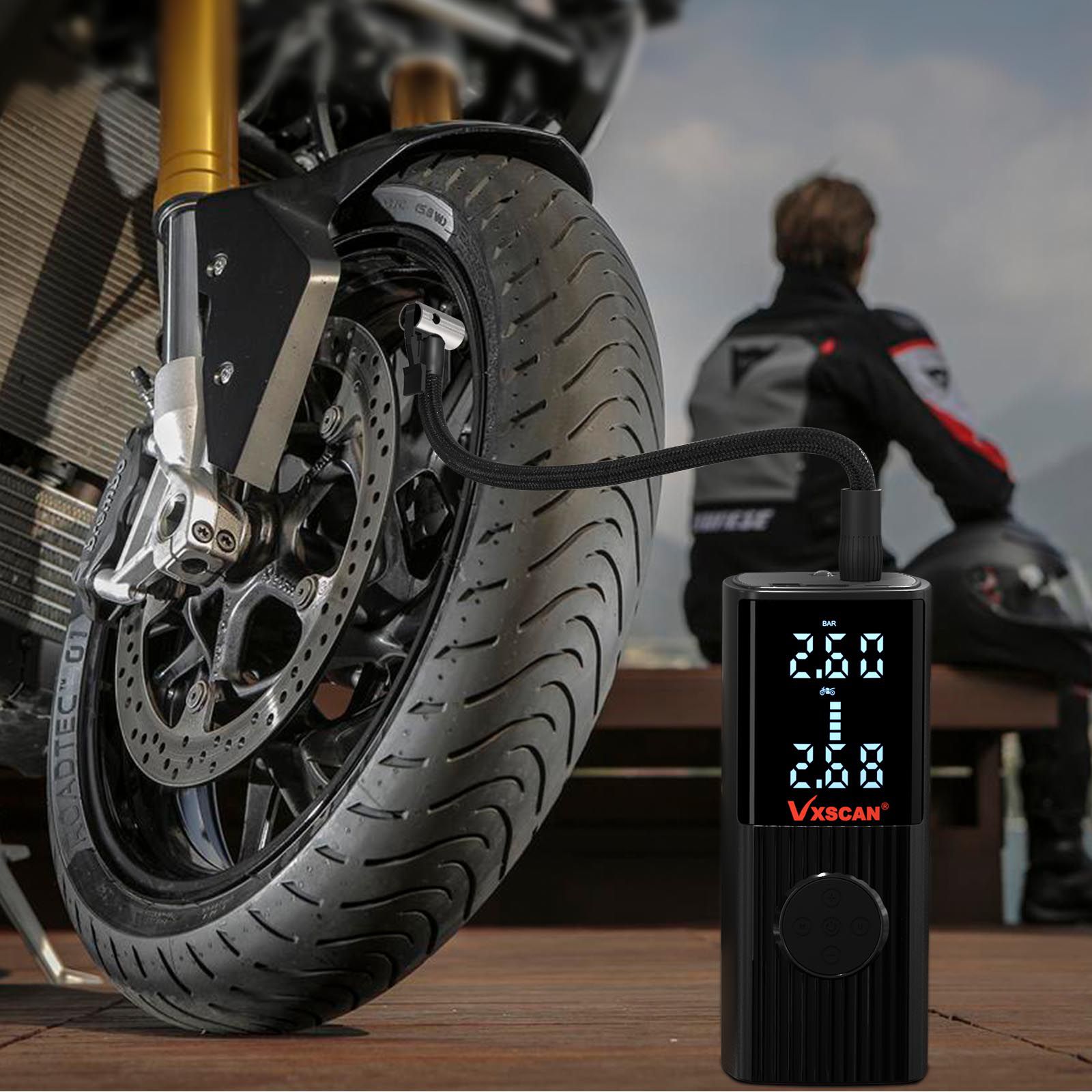 Compressor de ar portátil do inflador do pneu, bomba inflável sem fio, bomba de ar adequada para isqueiro de cigarro de bola de bicicleta de carro e fonte de alimentação 2-1