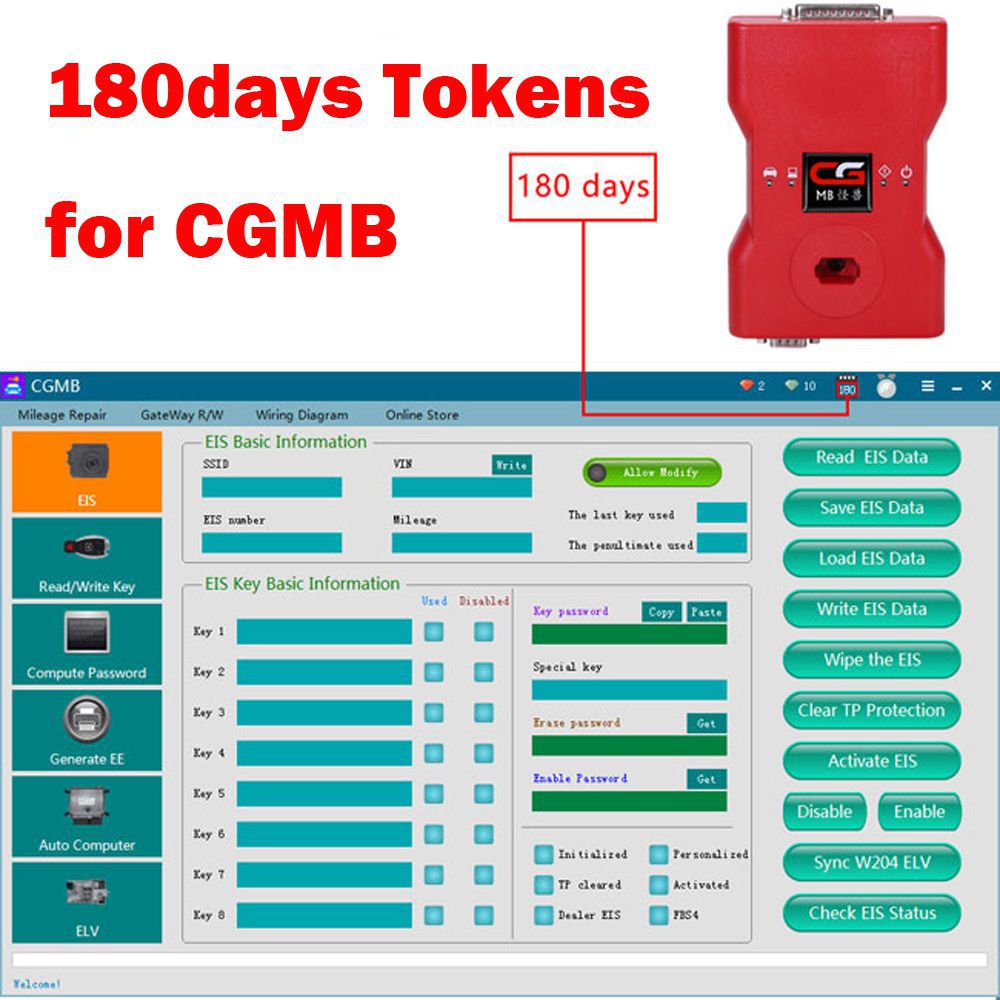 Tokens for CGDI Prog MB Benz Car Key Programmer 180 Days Period (Up to 4 Tokens Every Day)