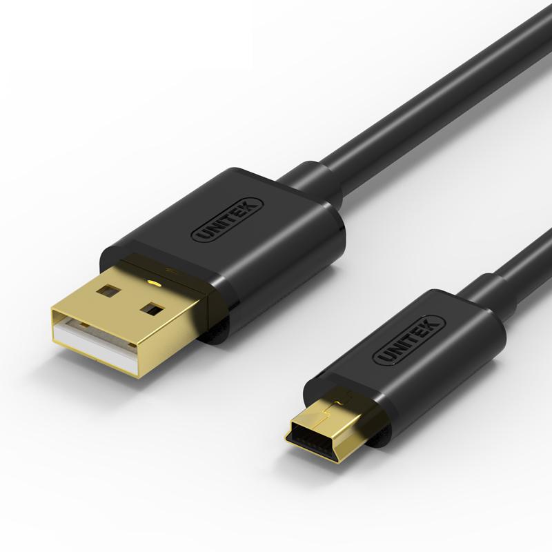 UNITEK Top Quality USB Cable USB 2.0 Mini 5pin Data Cable - A Male to 5Pin B Male Cable (3M)-High Speed with Gold -Plated Connectors - Black Black
