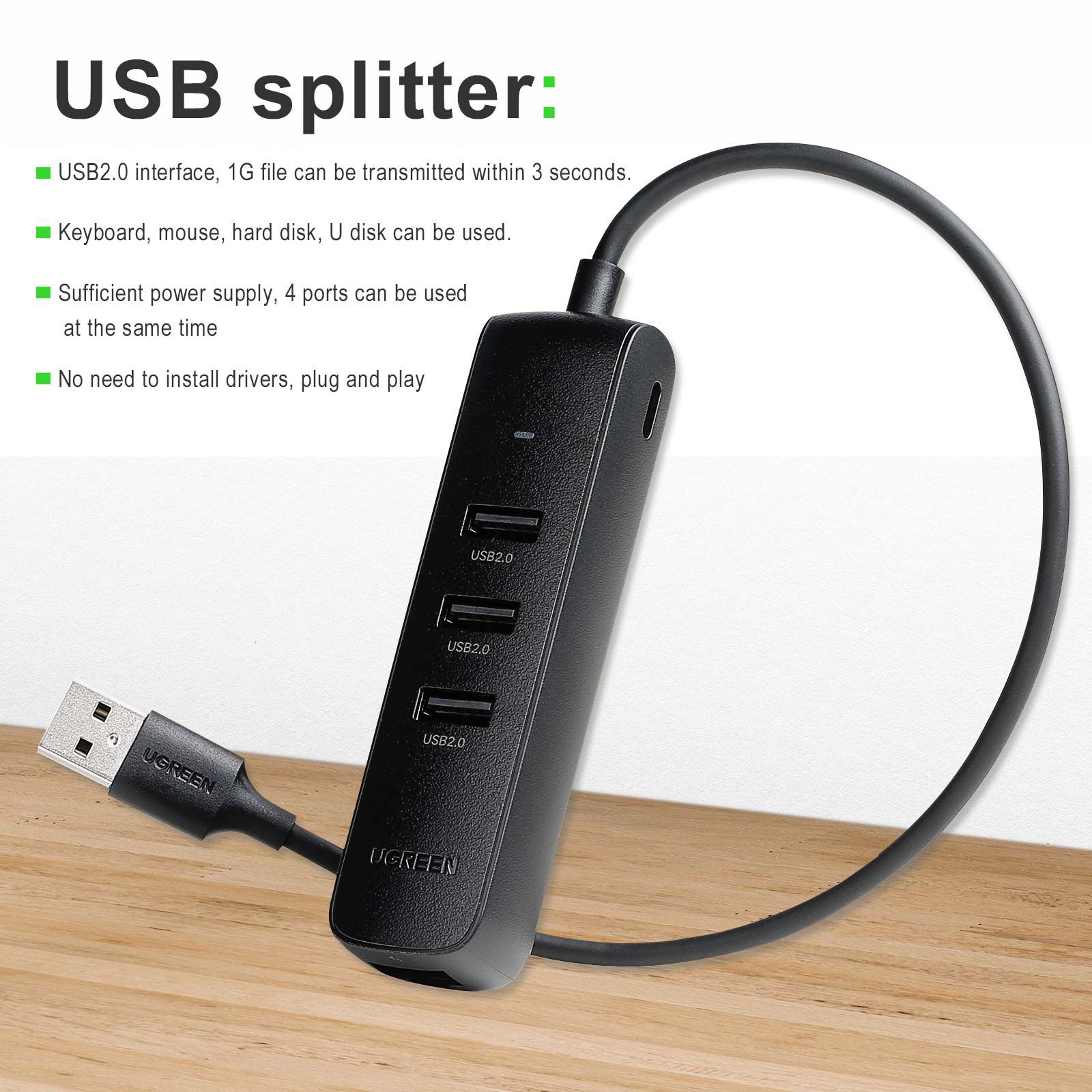 UGREEN USB 2.0 Hub Ethernet Adaptador USB Splitter USB para RJ45 Adaptador Cabo