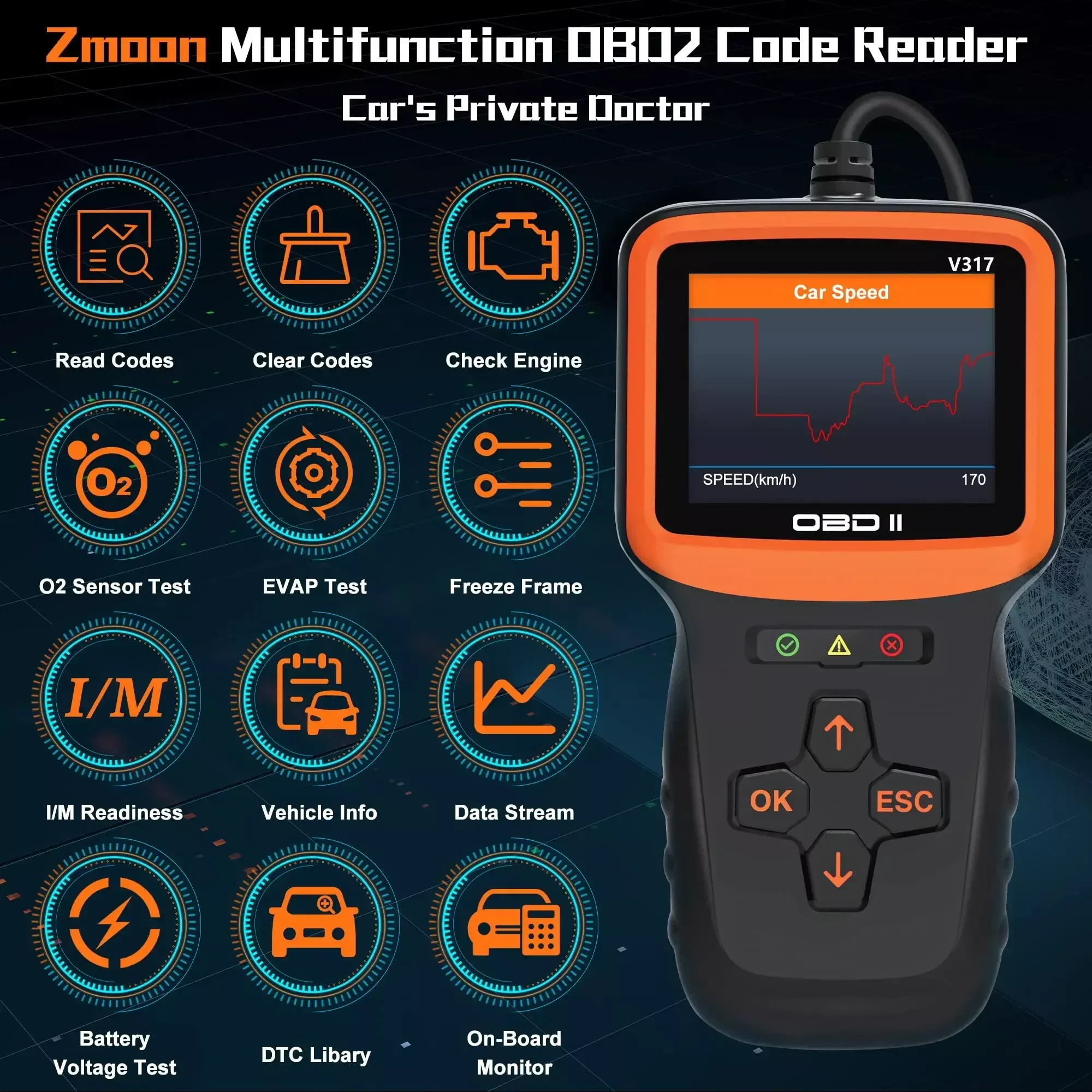 Leitores de código do motor do diagnóstico do scanner OBD2 do diagnóstico do carro V317 OBD2 com a prontidão de I/M de redefinição