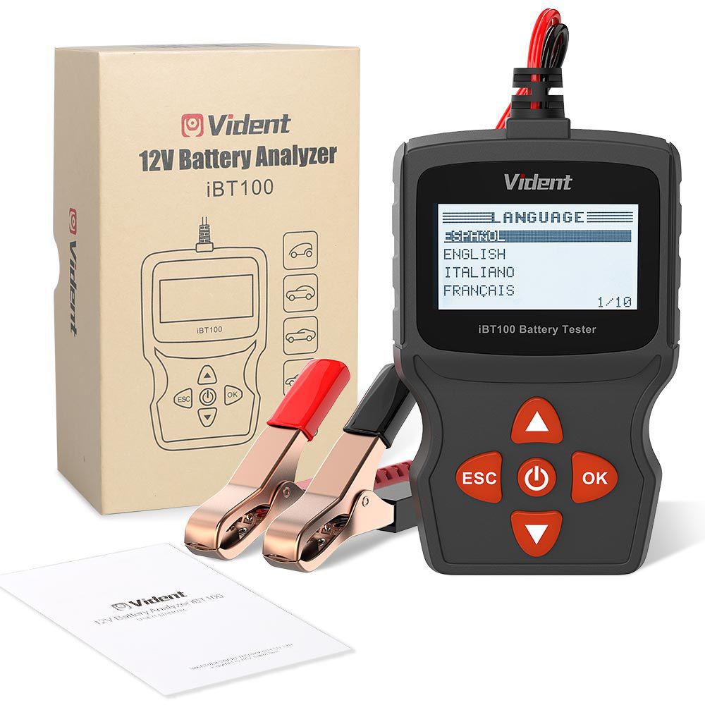 Vident iBT100 12V Analisador de Bateria para Inundado, AGM, GEL 100-1100CCA Automotive Tester Ferramenta de Diagnóstico