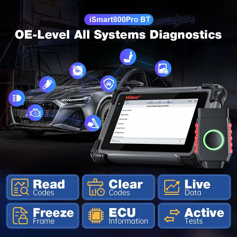 2023 Vident iSmart 800Pro BT All System Diagnostic Tool Code Reader com mais de 40 funções de reset Programador chave Auto VIN Active Test