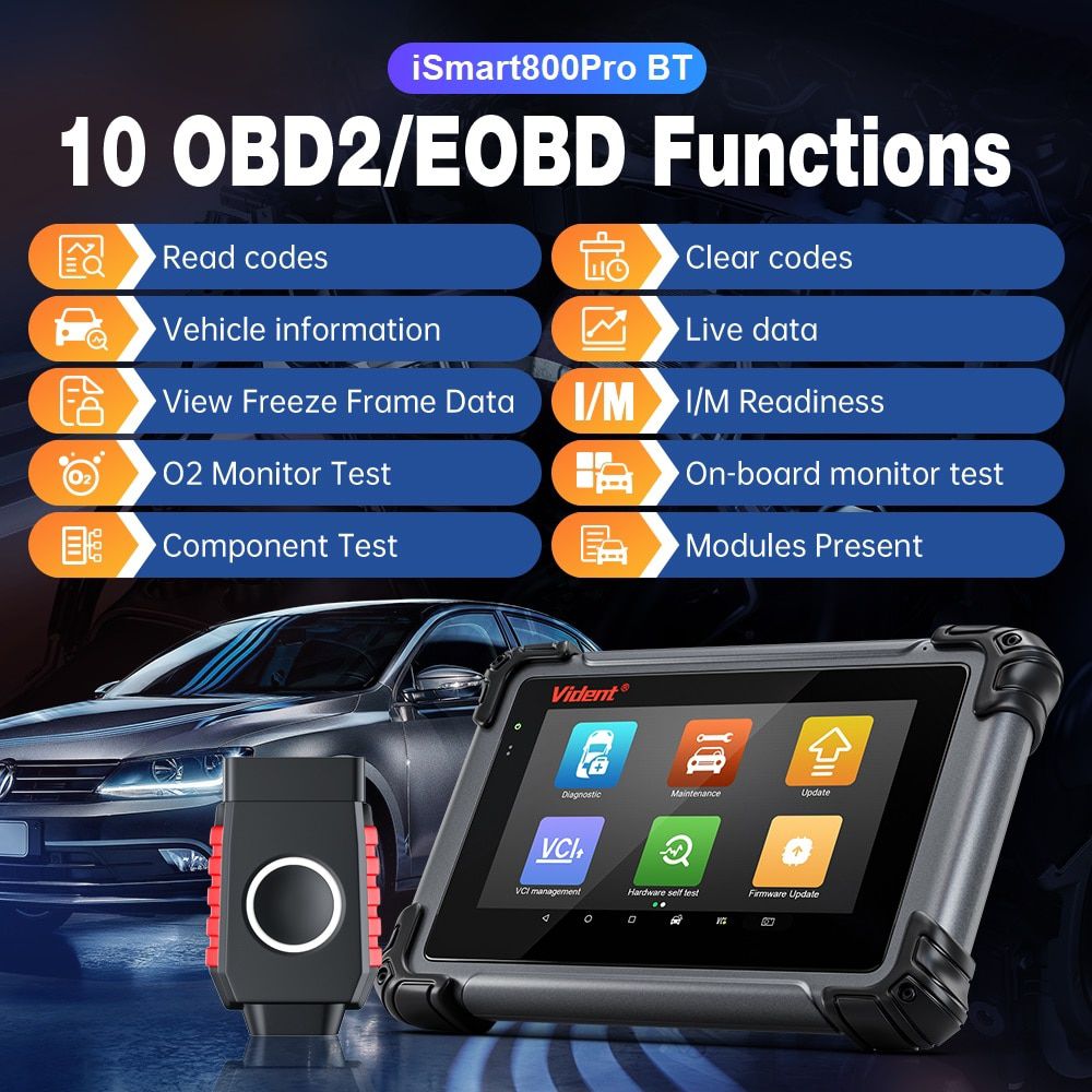 2023 Vident iSmart 800Pro BT All System Diagnostic Tool Code Reader com mais de 40 funções de reset Programador chave Auto VIN Active Test