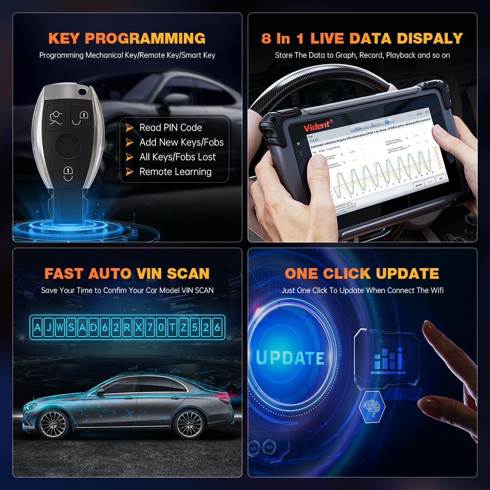 2023 Vident iSmart 800Pro BT All System Diagnostic Tool Code Reader com mais de 40 funções de reset Programador chave Auto VIN Active Test