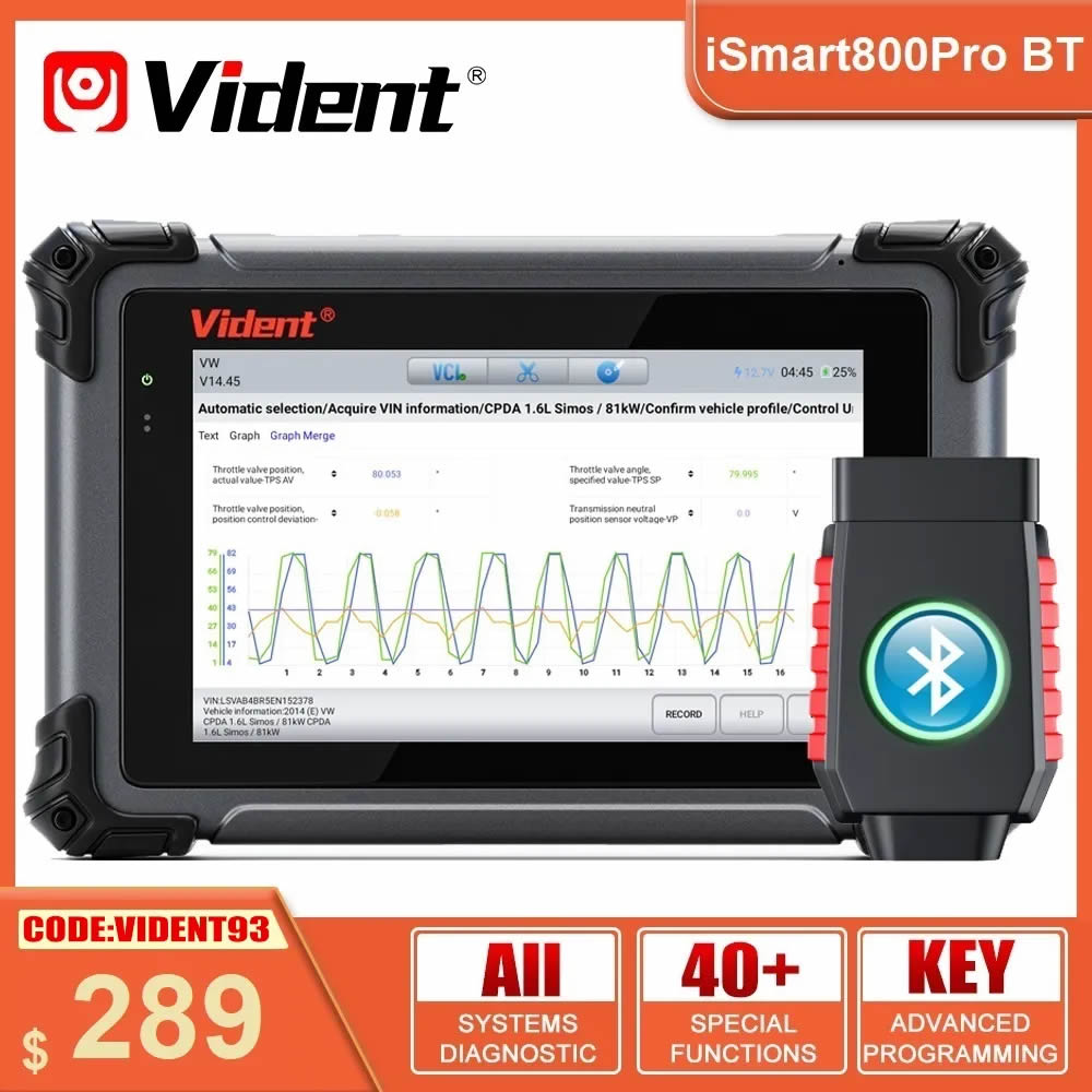 Vident iSmart800Pro BT OBD2 Bluetooth ferramentas de diagnóstico do carro 40 redefinir função chave programador ativo teste automático digitalização atualizações on-line
