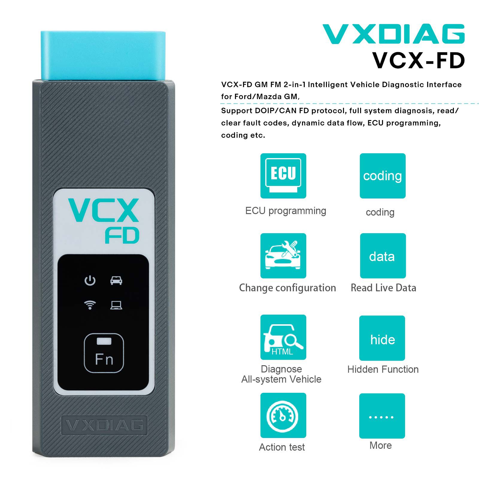 2024 VXDIAG VCX-FD para GM e Ford/Mazda 2-em-1 interface de diagnóstico inteligente para Ford/Mazda GM Chevrolet, Buick, Cadillac, Opel, Holden