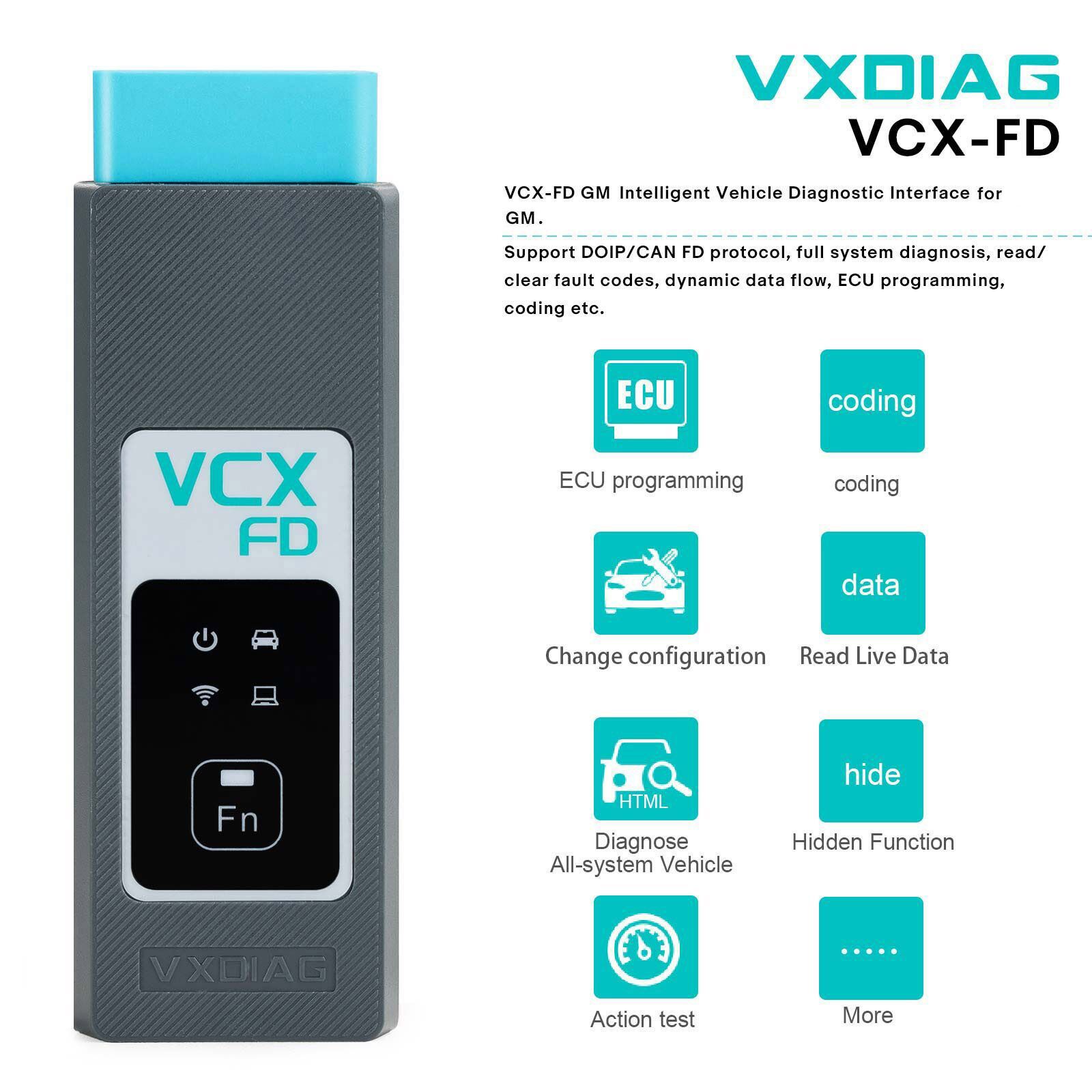 VXDIAG VCX-FD VCX FD GM interface de diagnóstico do veículo inteligente para GM Chevrolet/Buick/Cadillac/Opel/Holden ferramenta de diagnóstico