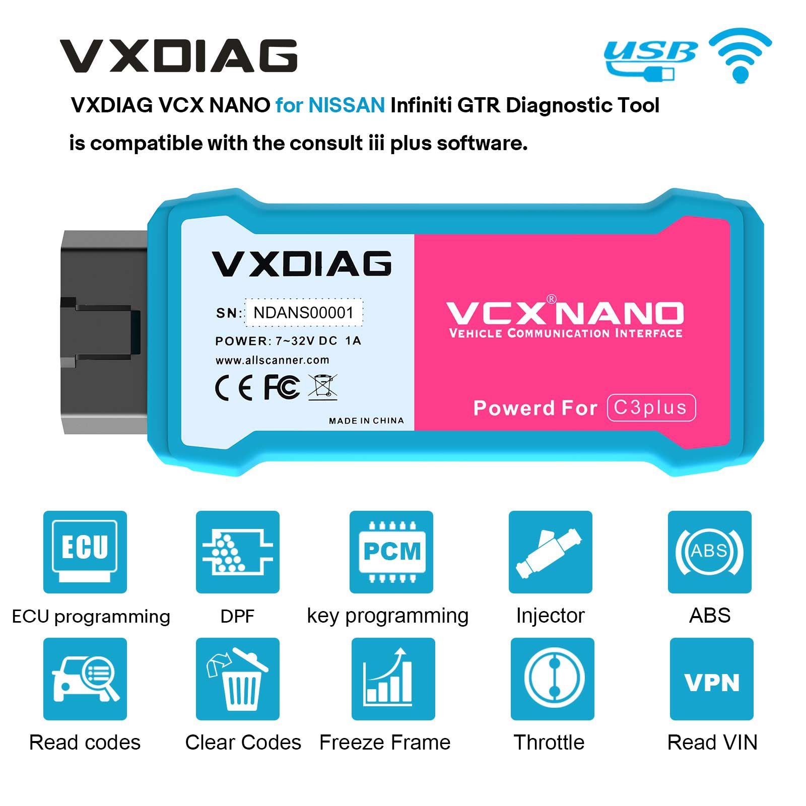 2024 VXDIAG VCX NANO para NISSAN Infiniti GTR versão WiFi da ferramenta de diagnóstico suporta a programação