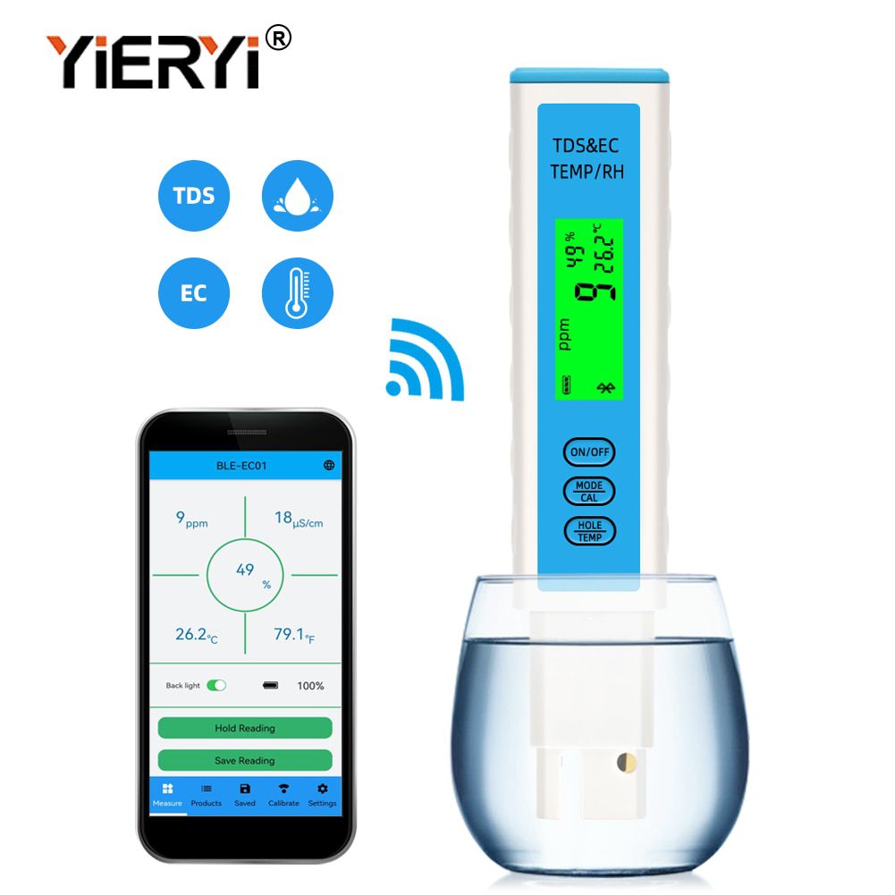 Yieryi 4 em 1 CE/TDS/Temperatura/Umidade Medidor Bluetooth-Compatível APP Testador de Qualidade de Água Online ATC Para Beber Aquário