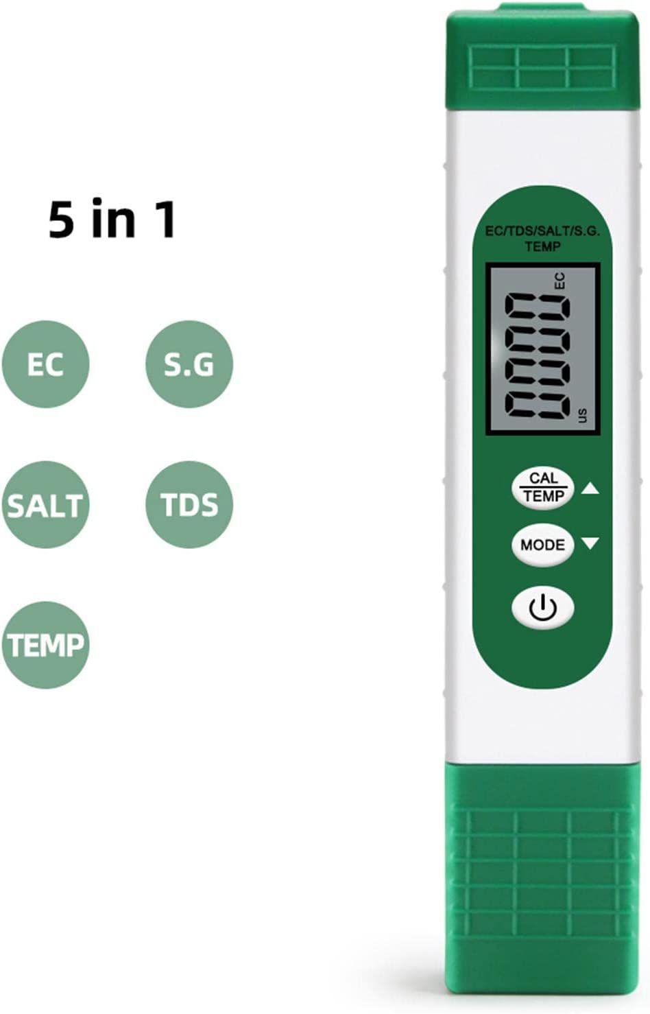 Água Tester Pen Display LCD Water Tester EC TDS Temp Meter 5-em-1 Multifuncional Alta Precisão Medidor de Teste de Água para Hydropon
