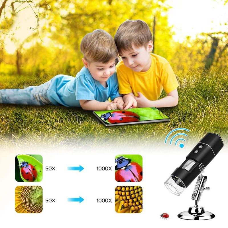 Microscópio Digital Sem Fio 1080P HD 2MP 8 LED USB Microscópio 50X para 1000X WiFi Zoom Ampliação Handheld Endoscópio Compatível