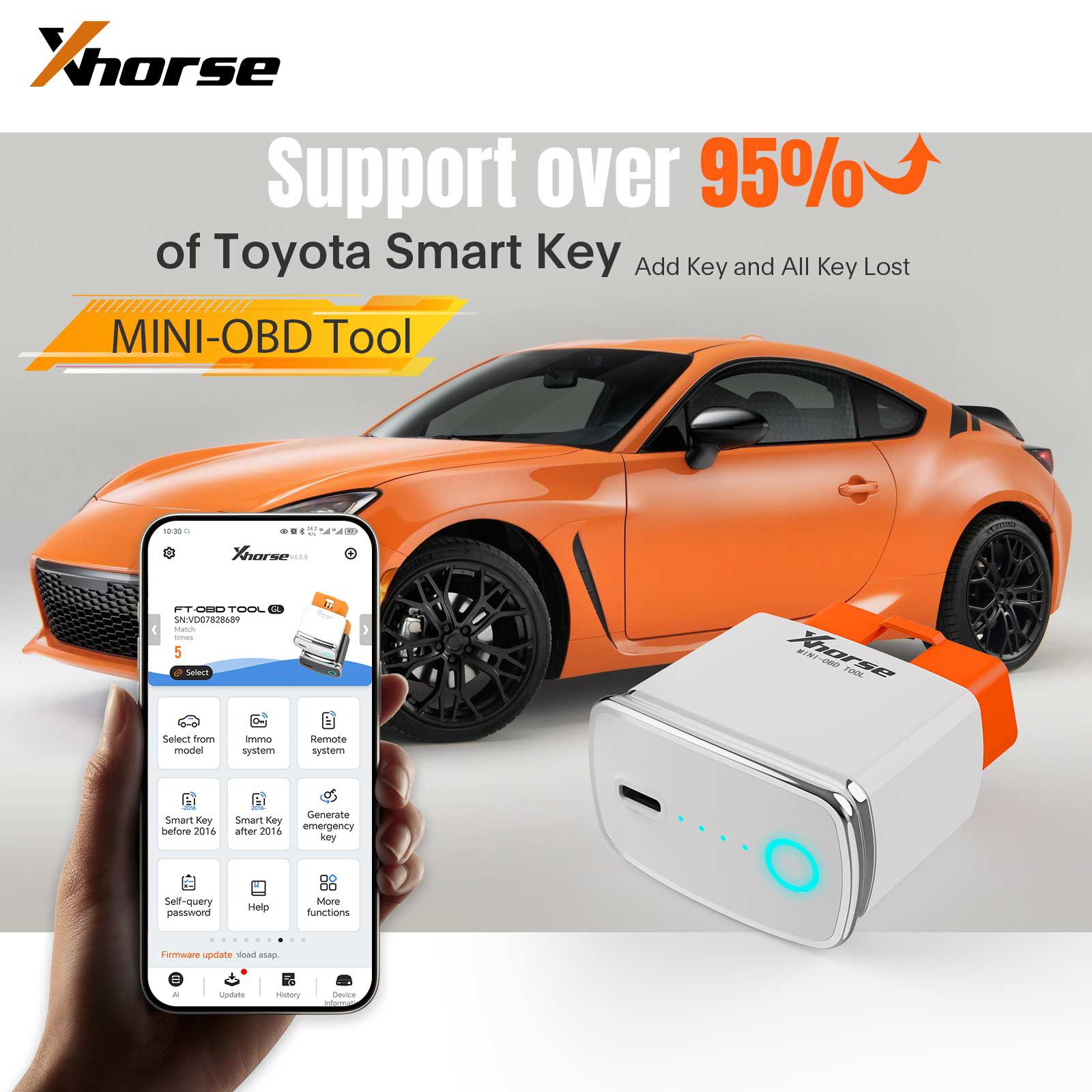 2023 Xhorse MINI OBD FT-OBD da ferramenta para Toyota Smart Key Support Adicione a chave e toda a chave perdida