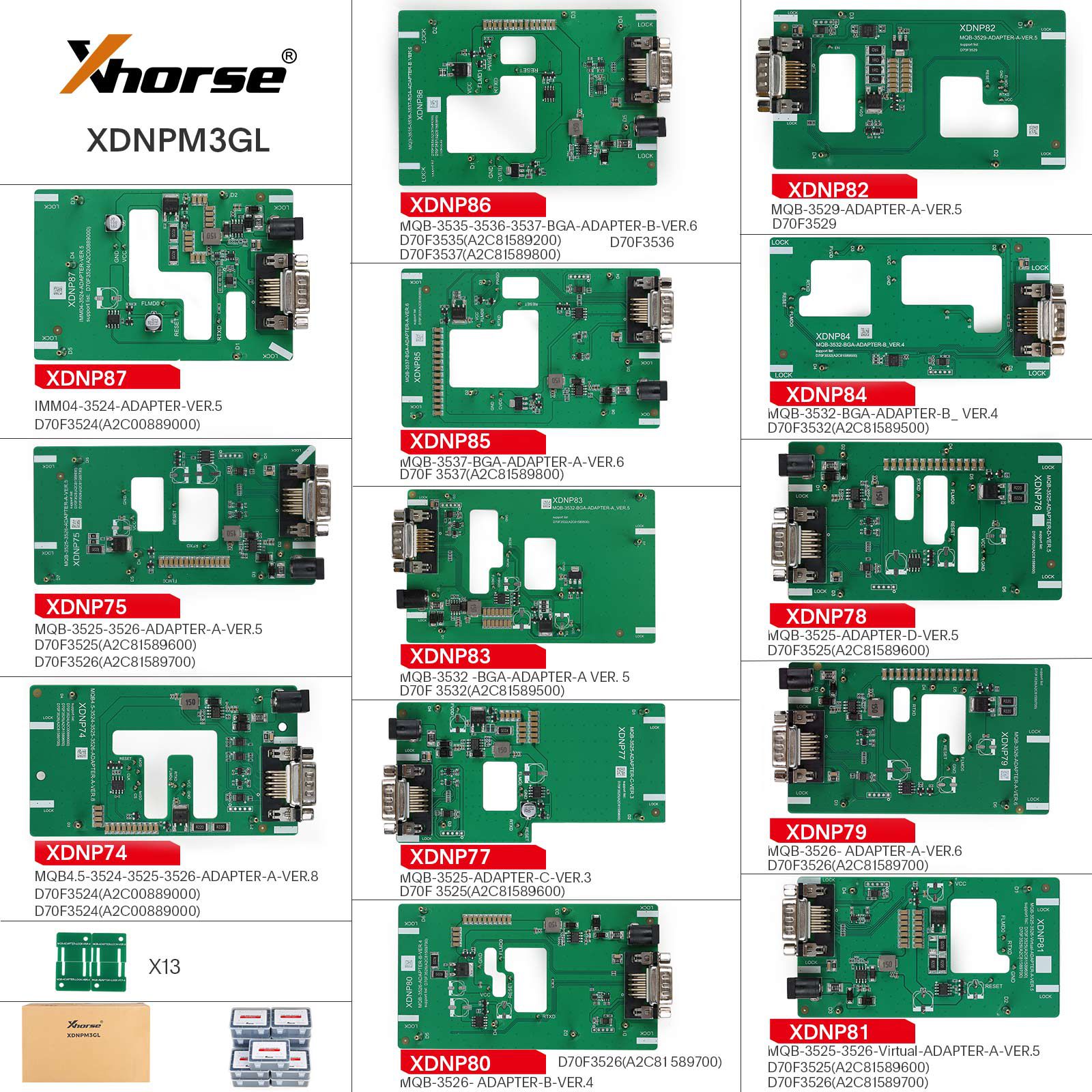 Xhorse Multi Prog Programador Multi-Prog com VH24 VH29 VH30 VH31 Adaptadores e MQB48 XDNPM3GL 13 Adaptadores de Conjunto Completo