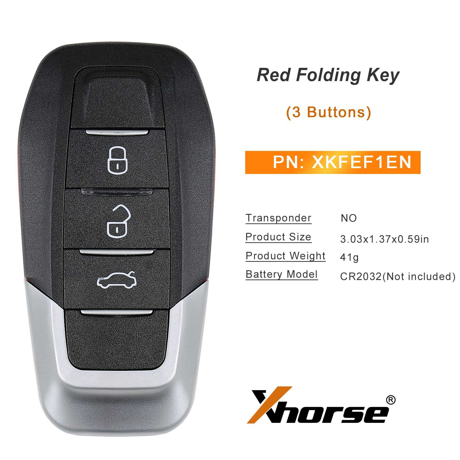 Mais novo XHORSE XKFEF1EN FA.LL Ferrari 3 botões vermelho brilhante dobrável chave remota universal 5pcs / lote