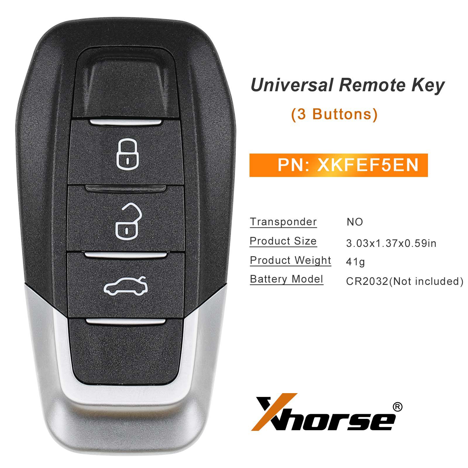 Xhorse XKFEF5EN FA.LL Tipo chave dobrável com fio 3 botões preto brilhante chave remota universal 5pcs / lote