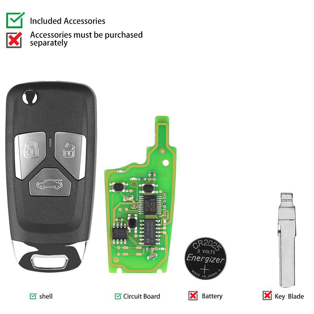 XHORSE XNAU01EN Audi Estilo Sem Fio VVDI Universal Flip Remote Key Com 3/4 Botão 5 pçs/lote