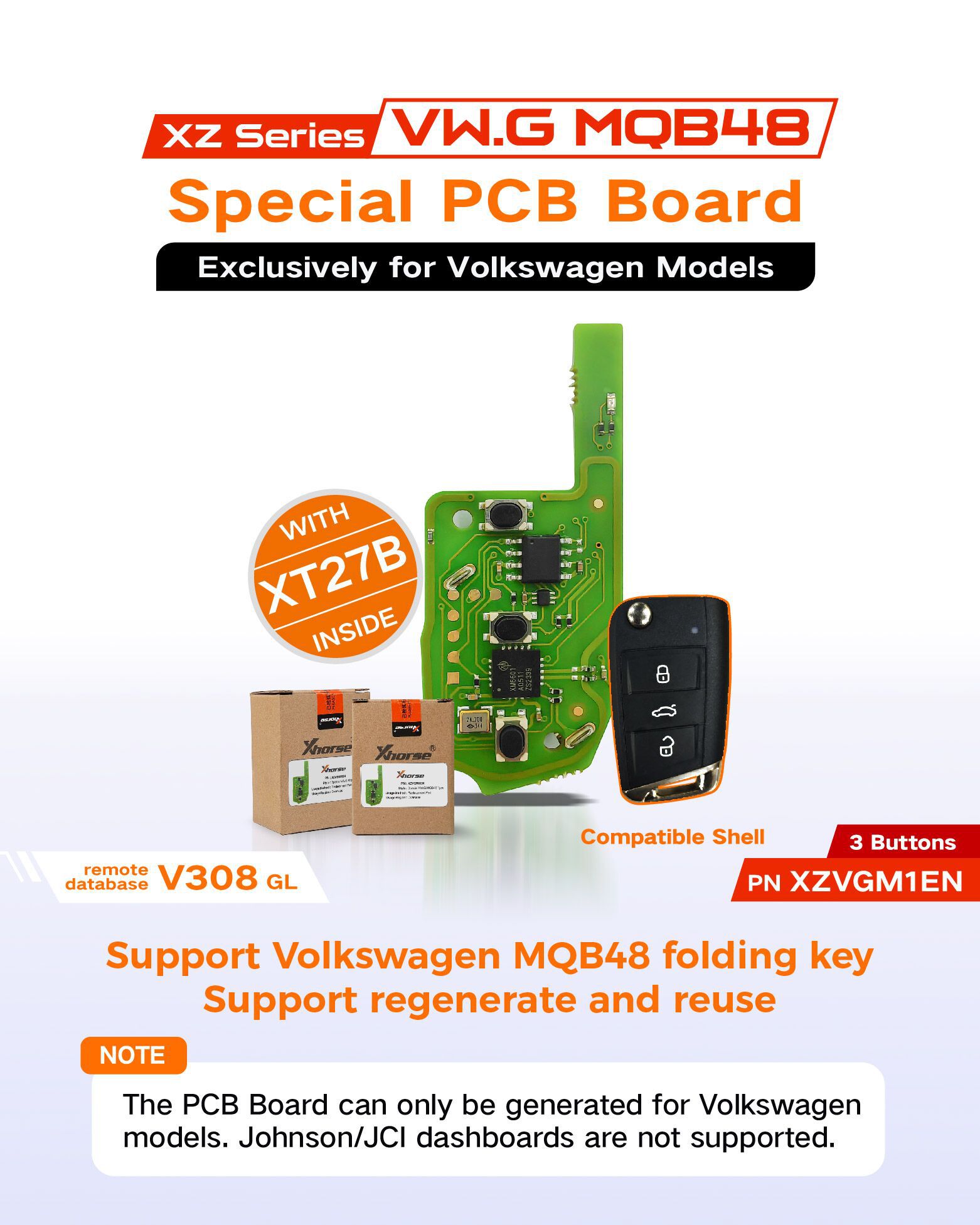 2024 XHORSE XZVGM1EN Série XZ VW.G MQB48 placa especial de PCB para modelos Volkswagen 3 botões 5pcs / lote