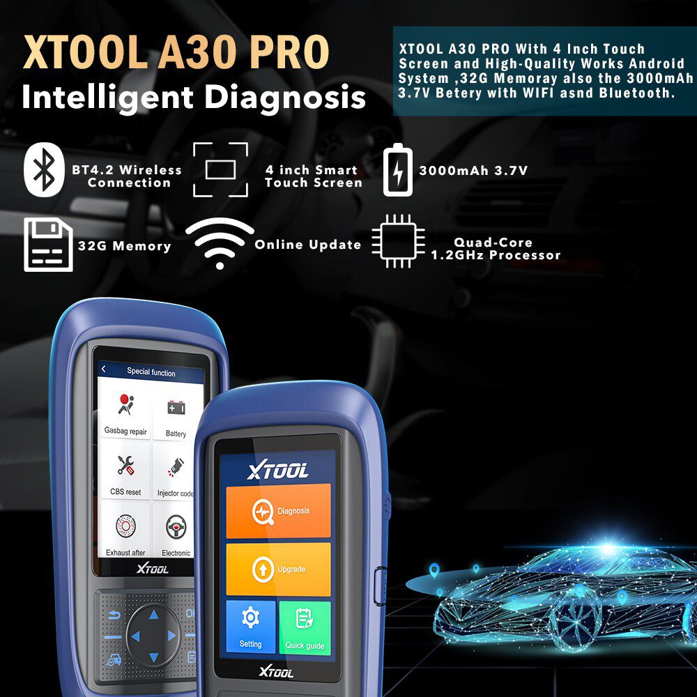 Xtool A30 PRO Touch screen OBD2 Car Ferramenta de diagnóstico automotiva com 15 tipos de funções de redefinição DPF TPMS SAS OIL EPB IMMO atualização gratuita