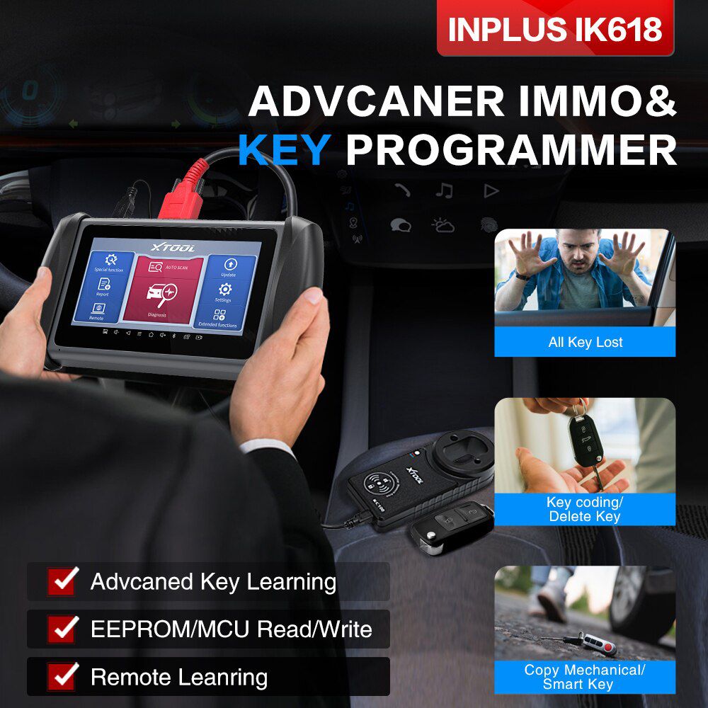 XTOOL InPlus IK618 Auto Programador Chave X100PAD3 Para Toyota/Benz Toda a Chave perdida com Kc100 Para VW 4th & 5th IMMO Ferramenta de Diagnóstico