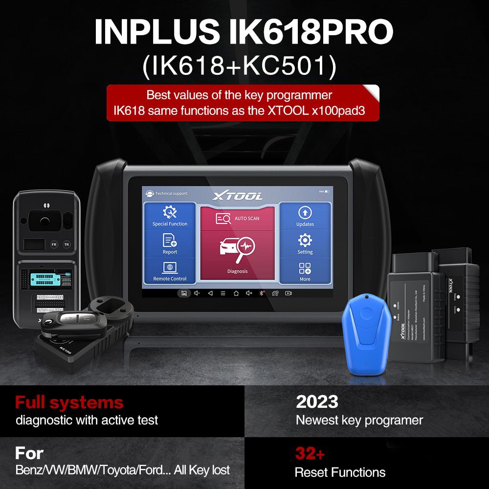 XTOOL InPlus IK618 Auto Programador Chave X100PAD3 Para Toyota/Benz Toda a Chave perdida com Kc100 Para VW 4th & 5th IMMO Ferramenta de Diagnóstico