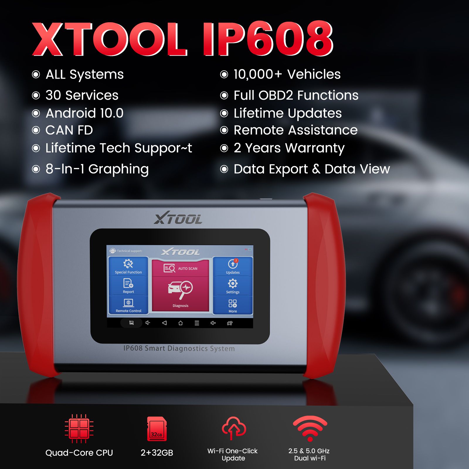 Suporte completo da ferramenta de diagnóstico do sistema do leitor IP608 OBD2 de XTOOL Inplus pode FD 30+ serviços e atualização gratuita da vida