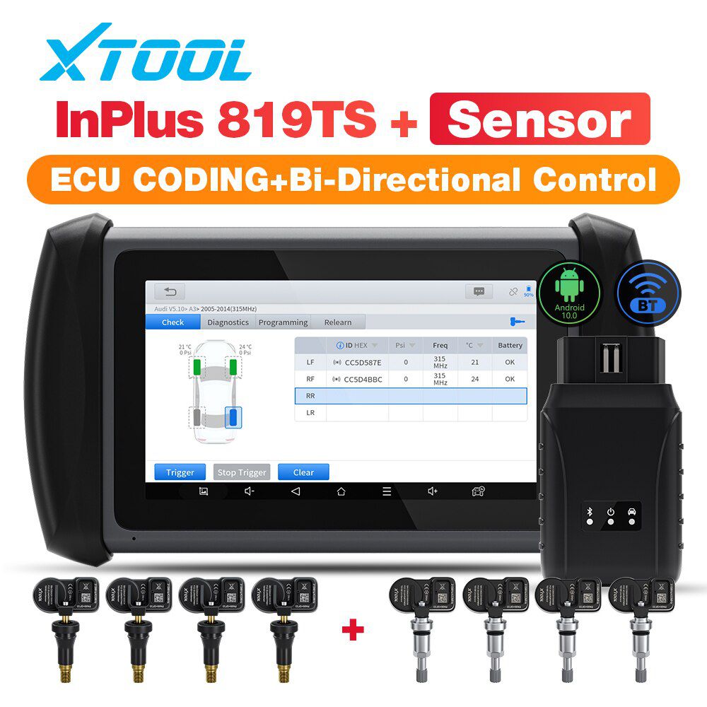 XTOOL InPlus IP819TS TPMS Programação Todos os Sistemas Controle Bi-Direcional Diagnóstico 30+ Reset Bluetooth Automotive WIth 4pcTS100