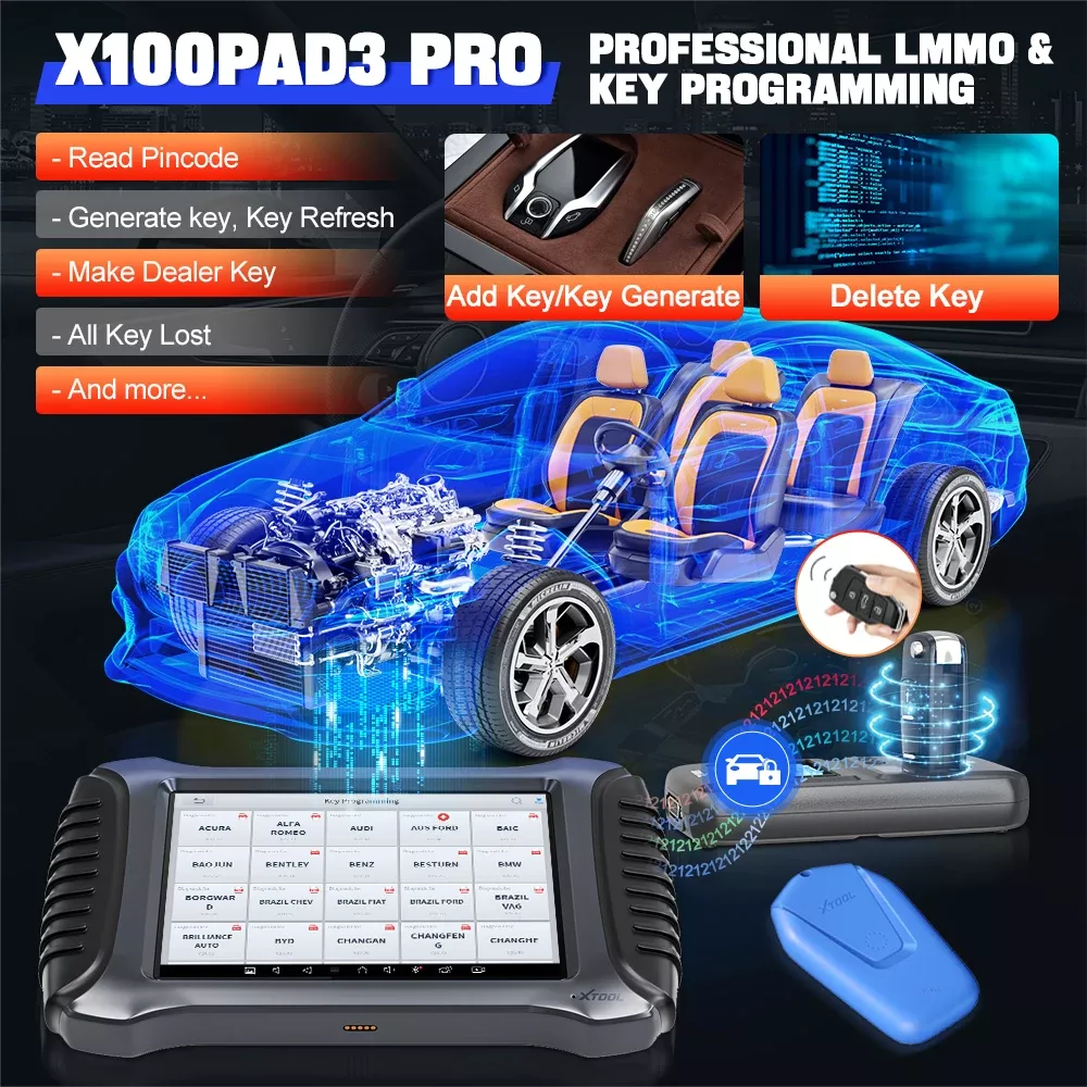 XTOOL X100 PAD3 Pro ferramentas de programação chave ferramentas bidirecionais de varredura com 38+ serviços diagnóstico completo do carro com KC501 toda a chave perdida