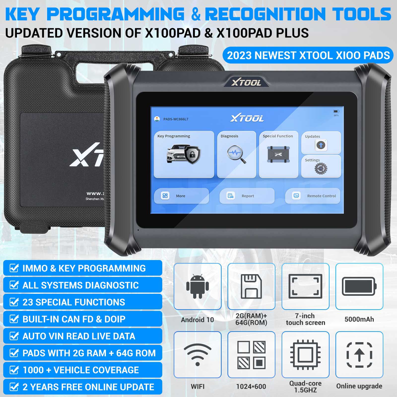 XTOOL X100 PADS Key Programmer com CAN FD DOIP incorporado suporta 23 funções de serviço Substituir X100 PAD 2 anos Atualização gratuita