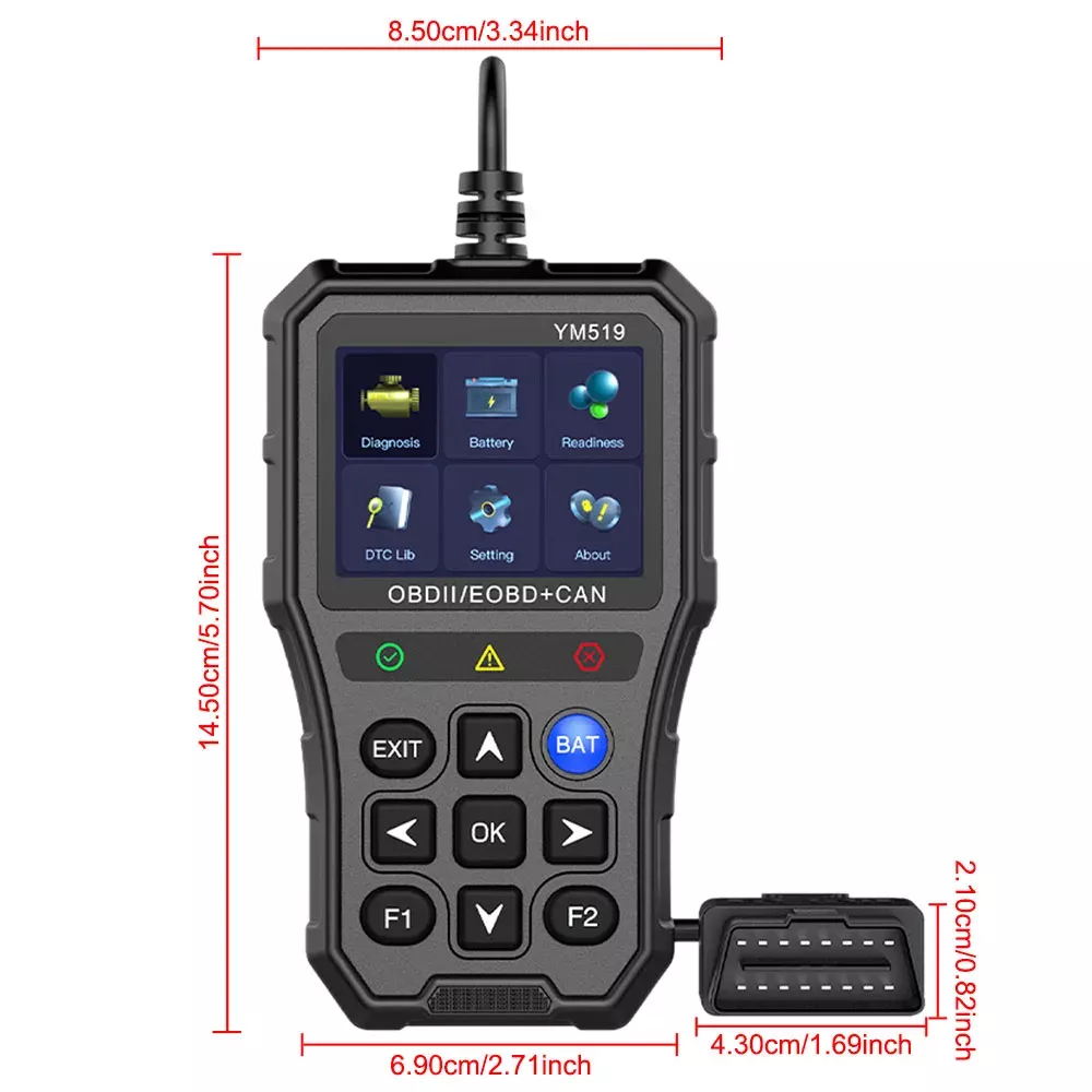 Leitor de Código do Testador de Bateria Leitor de Código de Falha Scanner OBD2 Leitor de Código Multi-linguagem YM519 Sistema do Motor de Verificação da Ferramenta de Diagnóstico do Carro