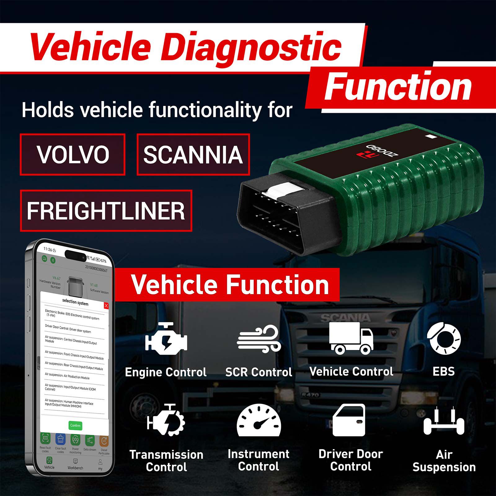 2024 ZDOBD EPS001 scanner de caminhão de serviço pesado para Android & IOS portátil instrumento de diagnóstico OBD do caminhão Disel