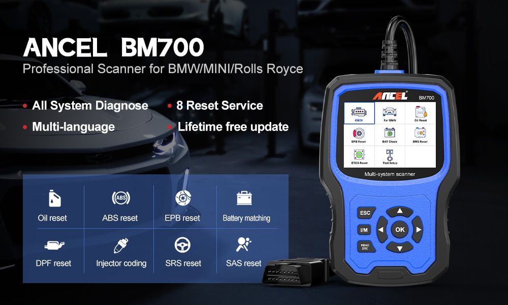 Scanner completo OBD2 da ferramenta diagnóstica do sistema ANCEL BM700