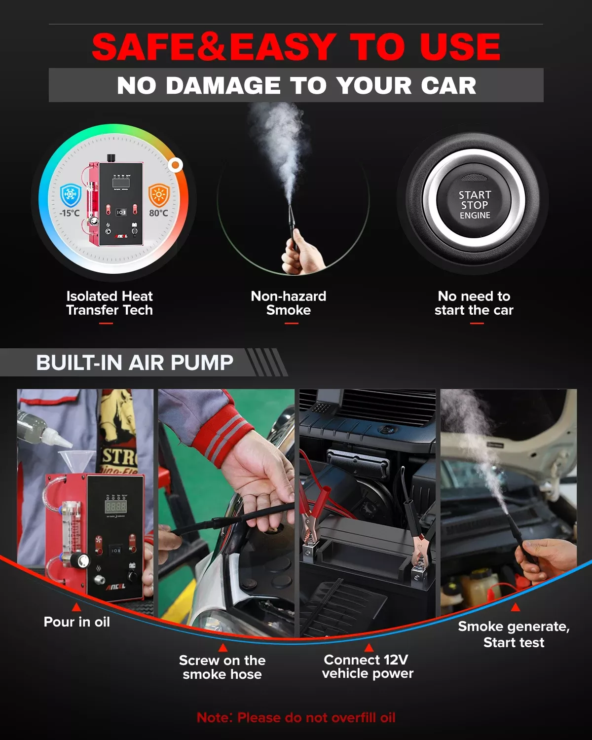 Detector de vazamento de fumo do carro ANCEL L300