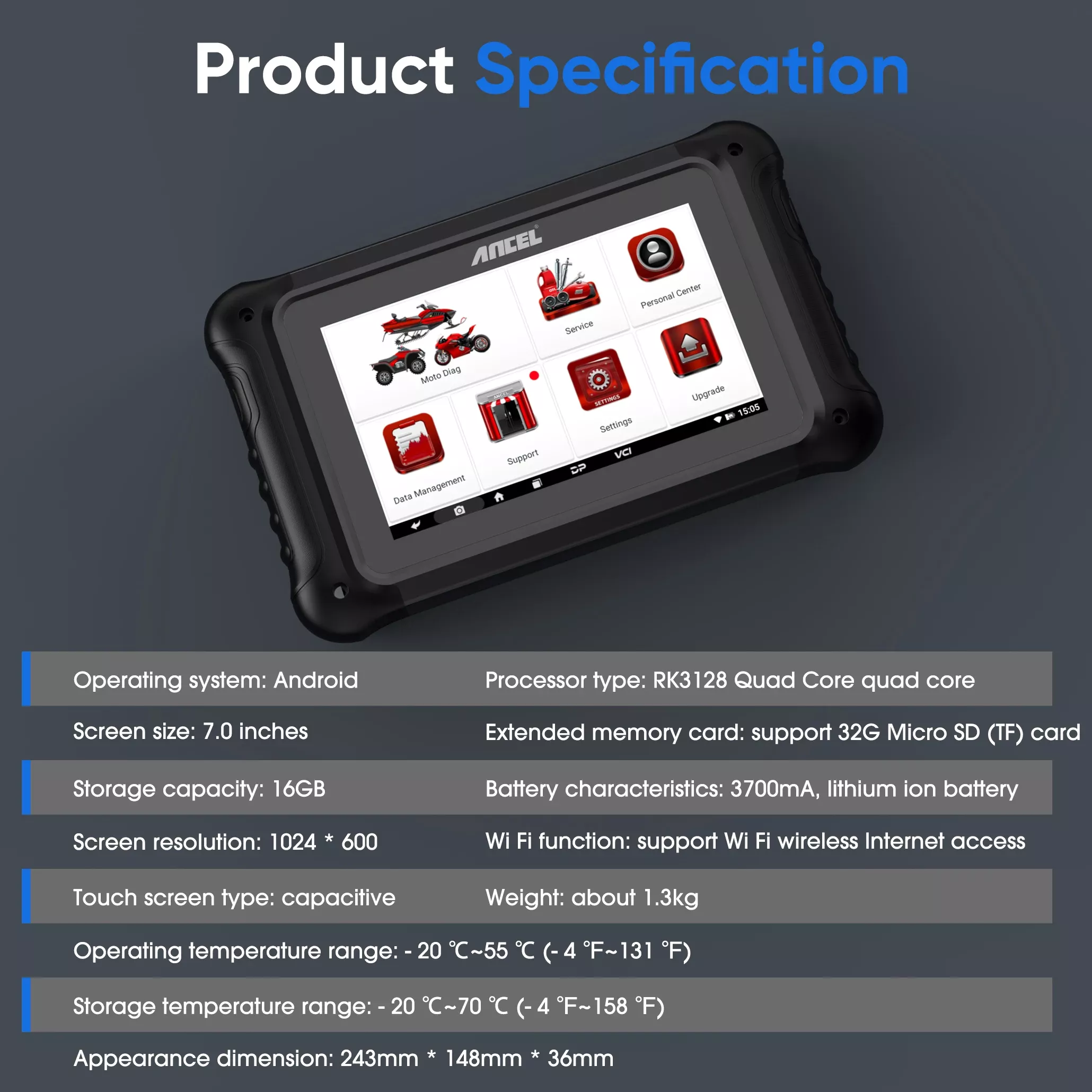 Scanner da motocicleta ANCEL MT700 OBD2