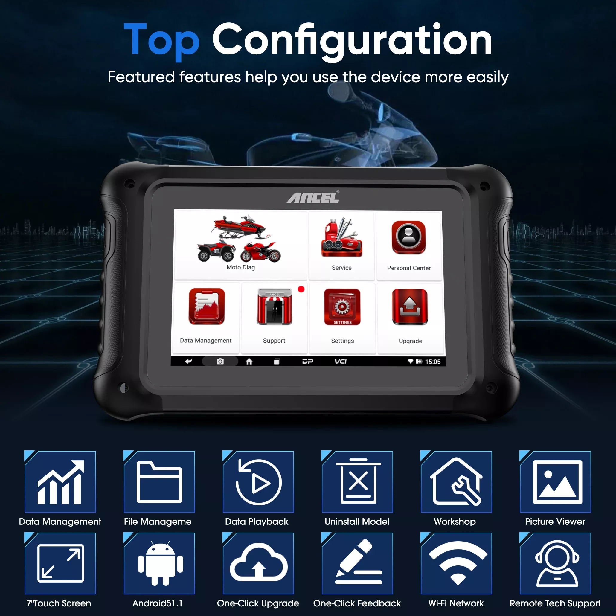 Scanner da motocicleta ANCEL MT700 OBD2